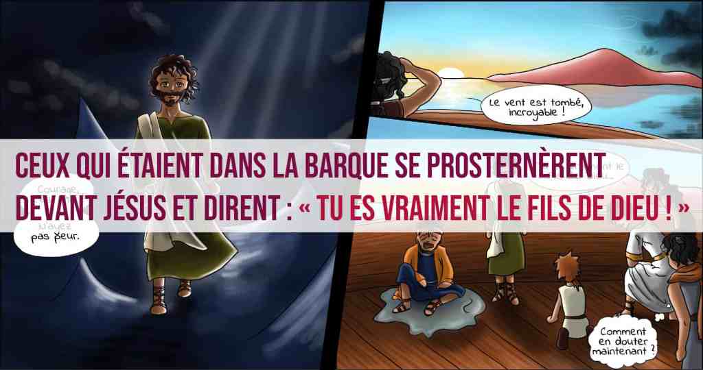 Jésus marche sur l'eau en bande dessinée